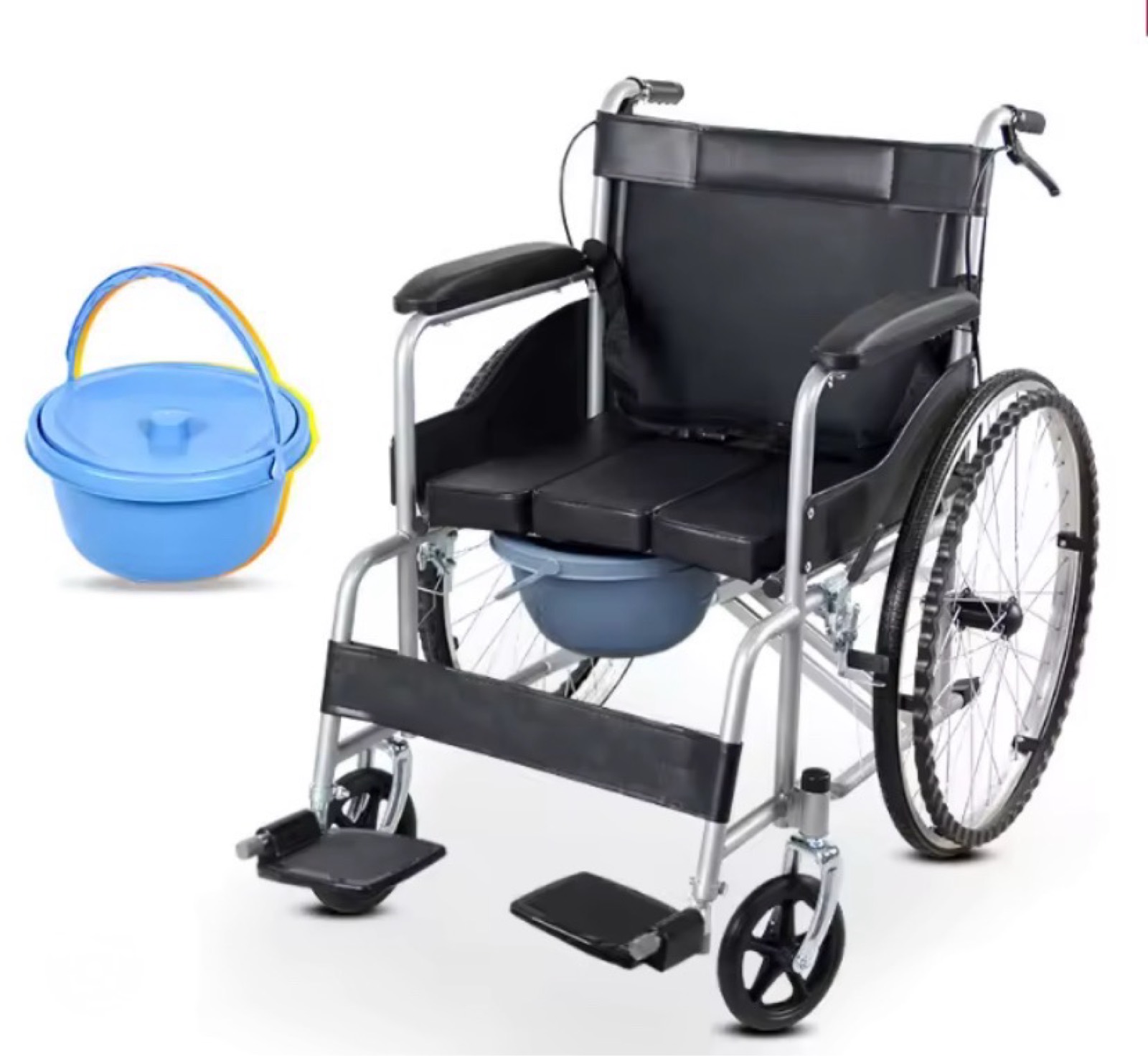 Chaise roulante avec pot intégré