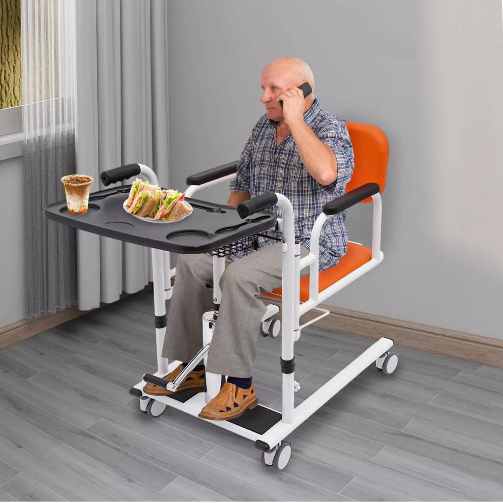 Chaise roulante avec levier hydraulique  à usage domestique, pour transport des personnes âgées et à mobilité réduite - 6