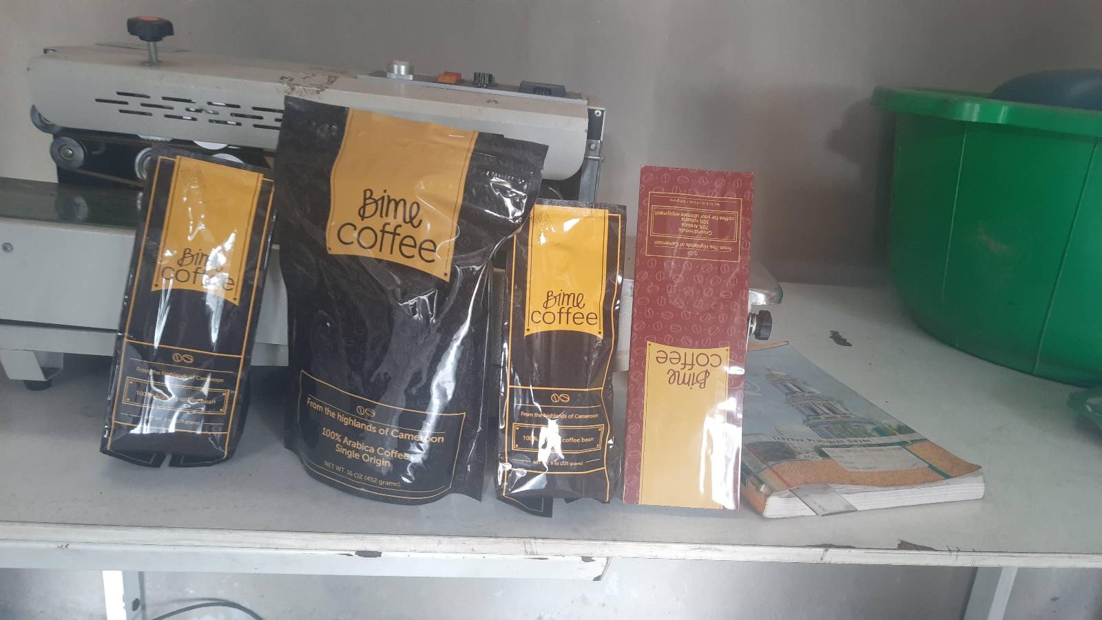 *Bime Coffee – 100% Arabica, Single Origin from the Highlands of Cameroon* ☕🇨🇲

Premium Cameroon coffee, packed fresh and ready for you:

*Price List* 
- *452g Pouch* – 2,800 FCFA 
- *226g Pouch* – 1,600 FCFA 
- *225g Pouch* – 1,600 FCFA 

*We supply:* 
- *Wholesalers* 
- *Retailers* 
- *Final Consumers*

*One stop point distribution company* 
📍 *Chapelle Damas* 
🌍 We supply *Cameroon and abroad*
📞 *673 77 84 93*

_Bime Coffee: From the highlands of Cameroon. 100% Arabica. Rich aroma, smooth taste._ - 2
